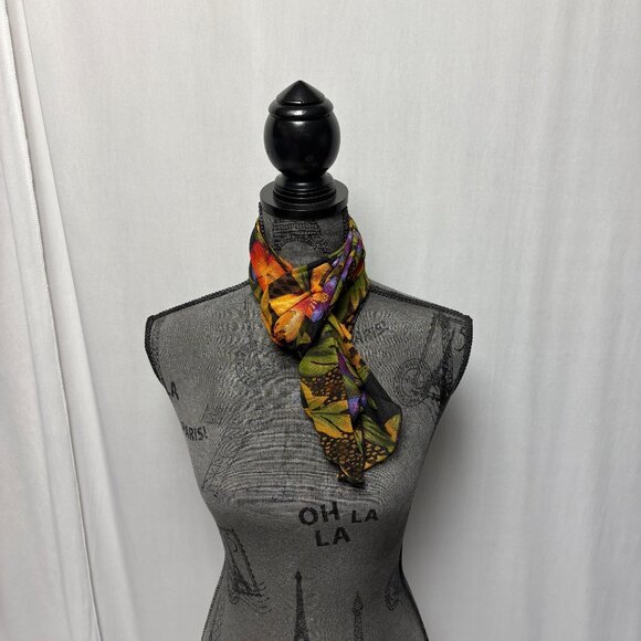 Longitude Chiffon Floral Scarf Colorful Flowers Leaves Tropical Garden - Picture 7 of 8